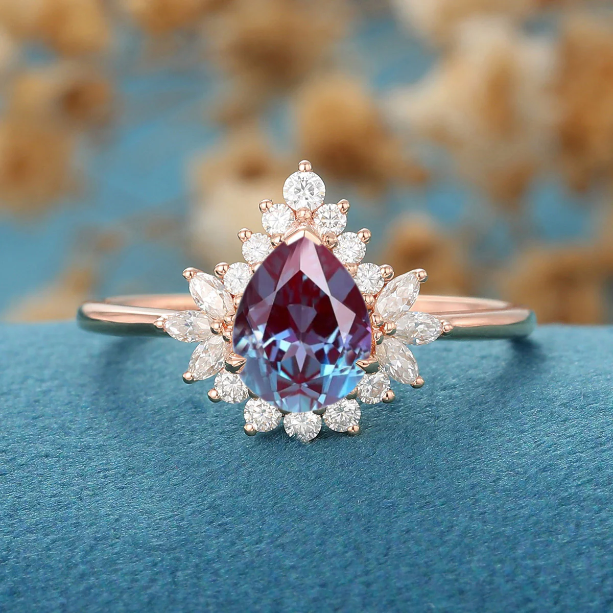 Pear cut Lab Alexandrite | Diamond Engagement ring - Image 9