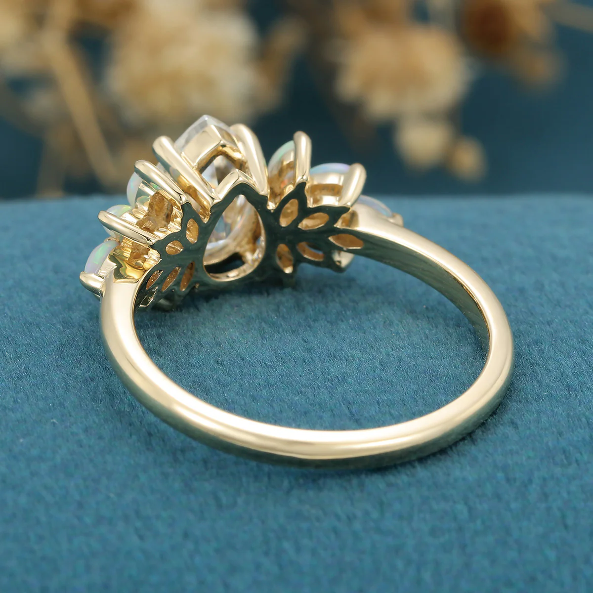 Pear cut Moissanite Cluster Opal Engagement ring - Image 6