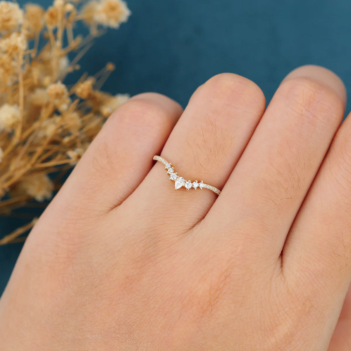 Pear shaped Diamonds | Moissanite half eternity Curved Wedding Band Ring - Image 2