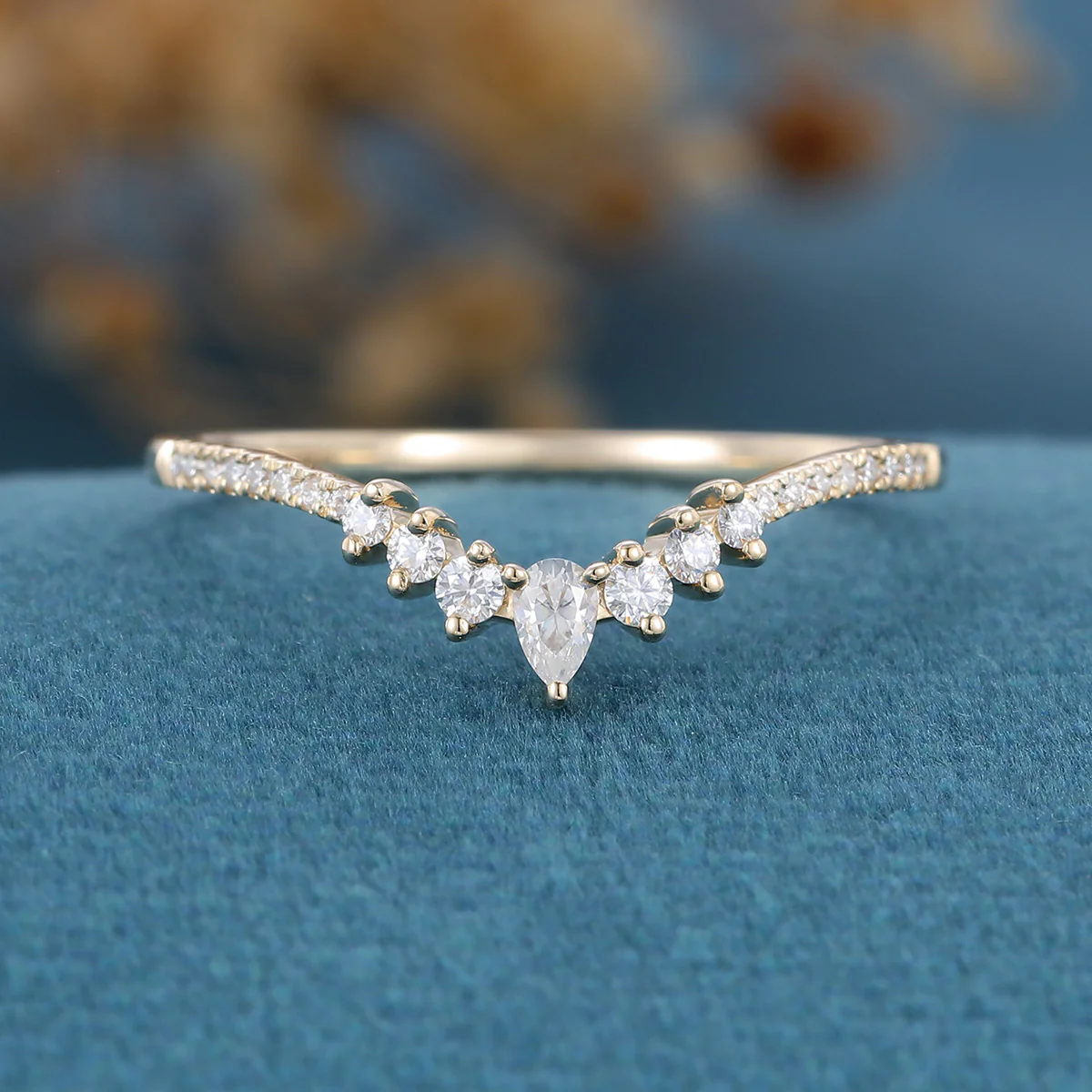 Pear shaped Diamonds | Moissanite half eternity Curved Wedding Band Ring - Image 3