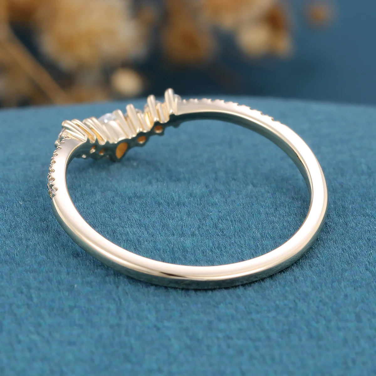 Pear shaped Diamonds | Moissanite half eternity Curved Wedding Band Ring - Image 4