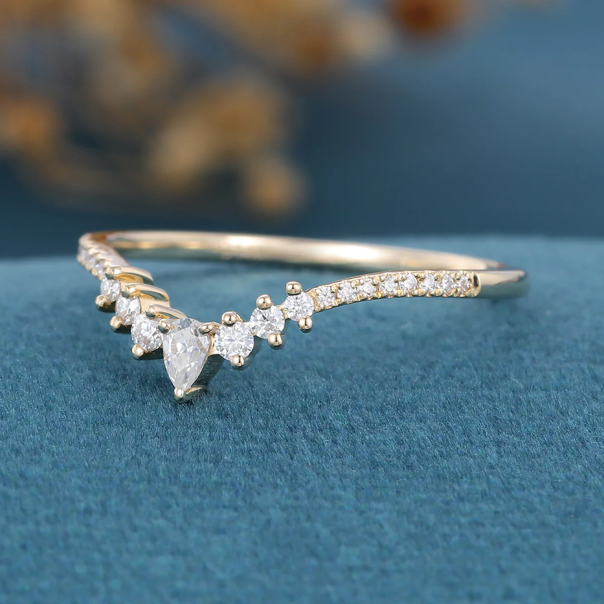 Pear shaped Diamonds | Moissanite half eternity Curved Wedding Band Ring - Image 5