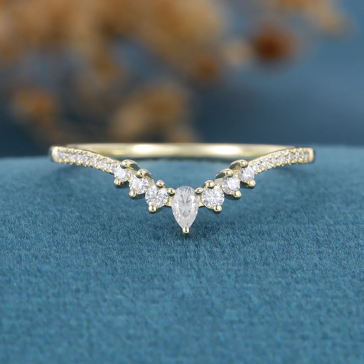 Pear shaped Diamonds | Moissanite half eternity Curved Wedding Band Ring - Image 6