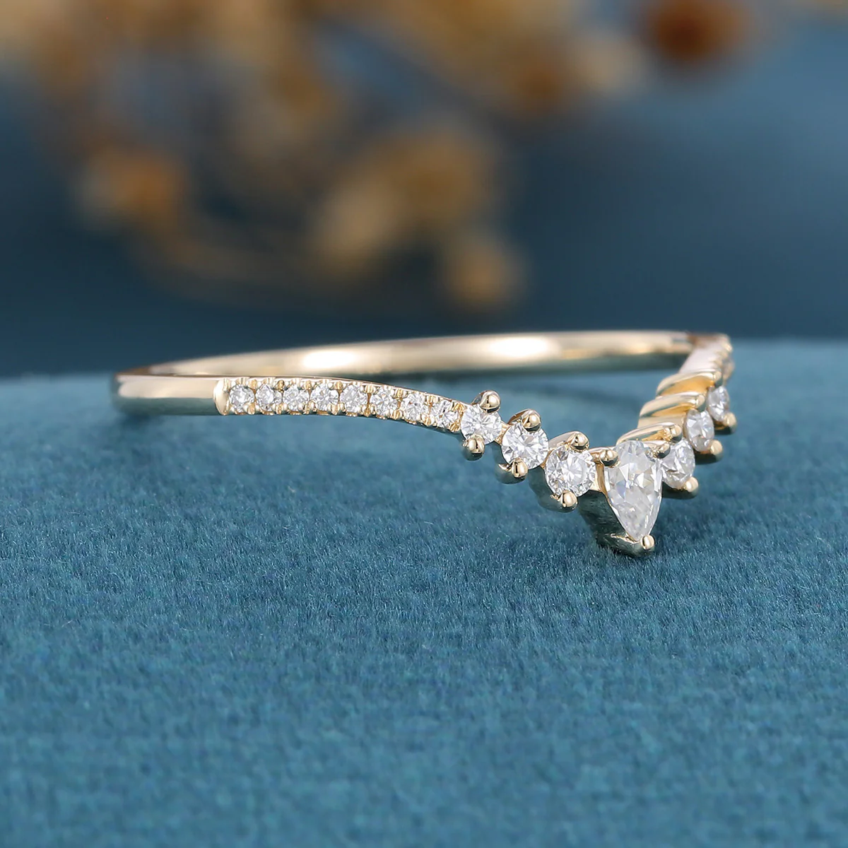 Pear shaped Diamonds | Moissanite half eternity Curved Wedding Band Ring - Image 7