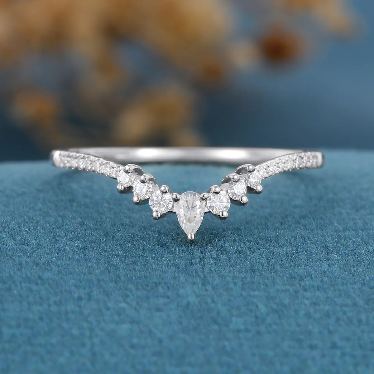 Pear shaped Diamonds | Moissanite half eternity Curved Wedding Band Ring - Image 8