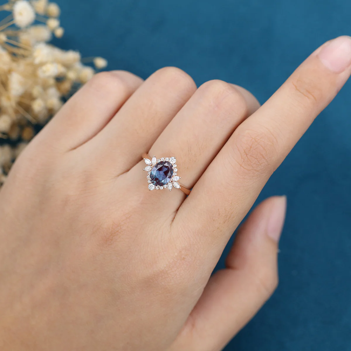 1.5Carat Oval cut Alexandrite | Diamond Engagement ring - Image 2
