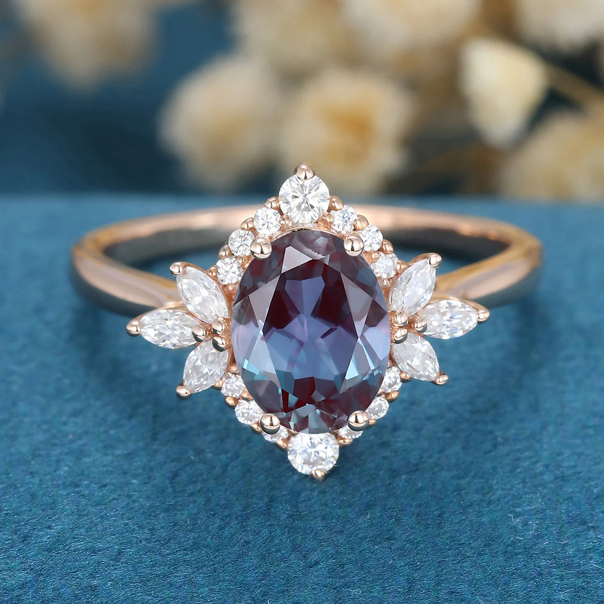 1.5Carat Oval cut Alexandrite | Diamond Engagement ring - Image 3