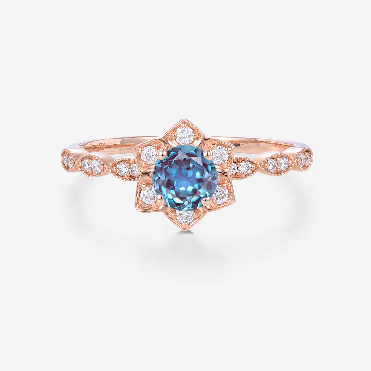 Round Cut Lab Alexandrite Engagement Ring