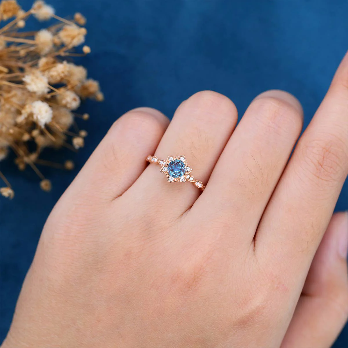 Round Cut Lab Alexandrite Engagement Ring - Image 2
