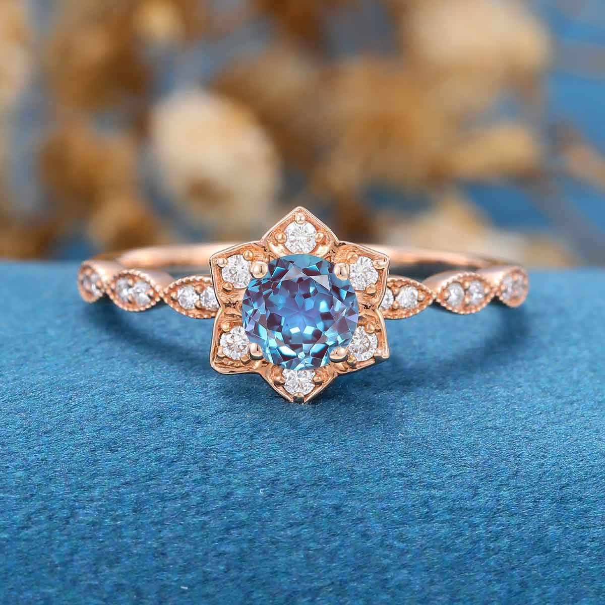 Round Cut Lab Alexandrite Engagement Ring - Image 3