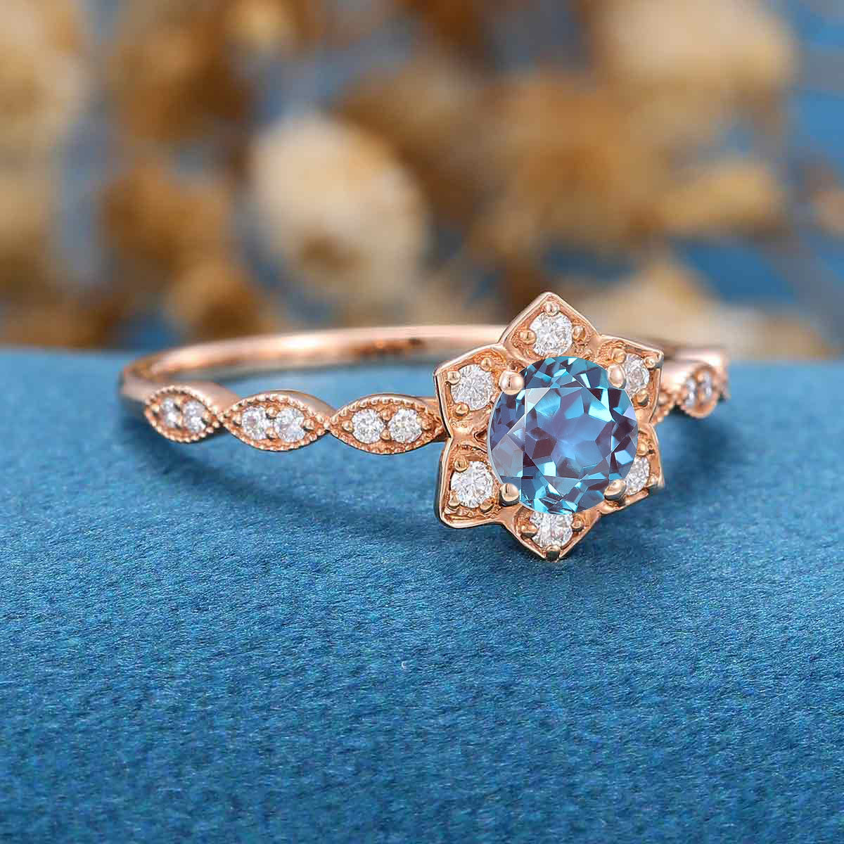 Round Cut Lab Alexandrite Engagement Ring - Image 5