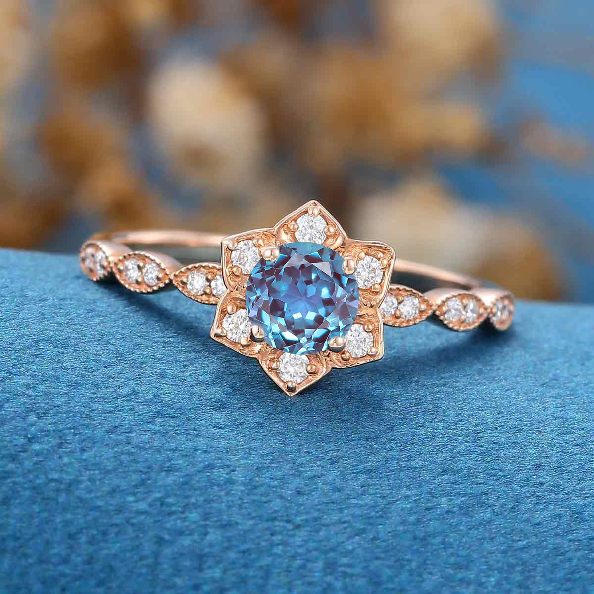 Round Cut Lab Alexandrite Engagement Ring - Image 6