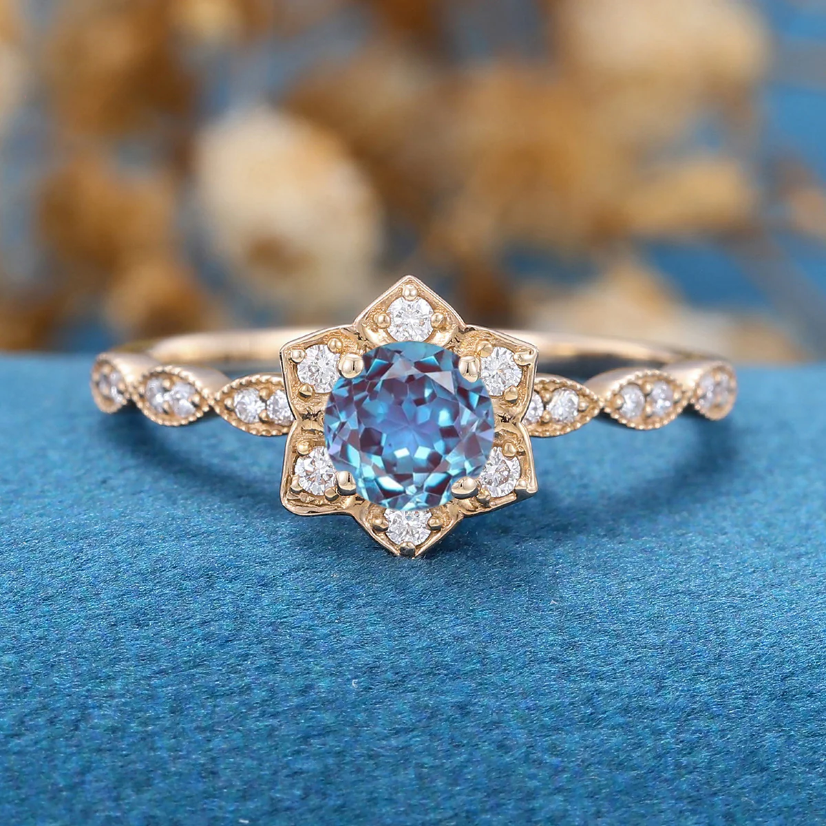 Round Cut Lab Alexandrite Engagement Ring - Image 9