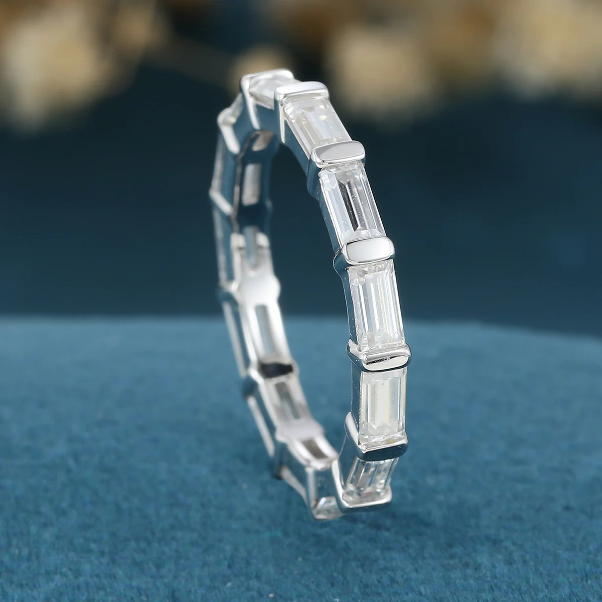 Baguette Cut Moissanite | Diamond Full Eternity Gold Wedding Band - Image 3