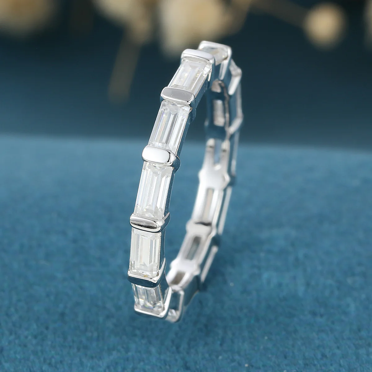 Baguette Cut Moissanite | Diamond Full Eternity Gold Wedding Band - Image 4