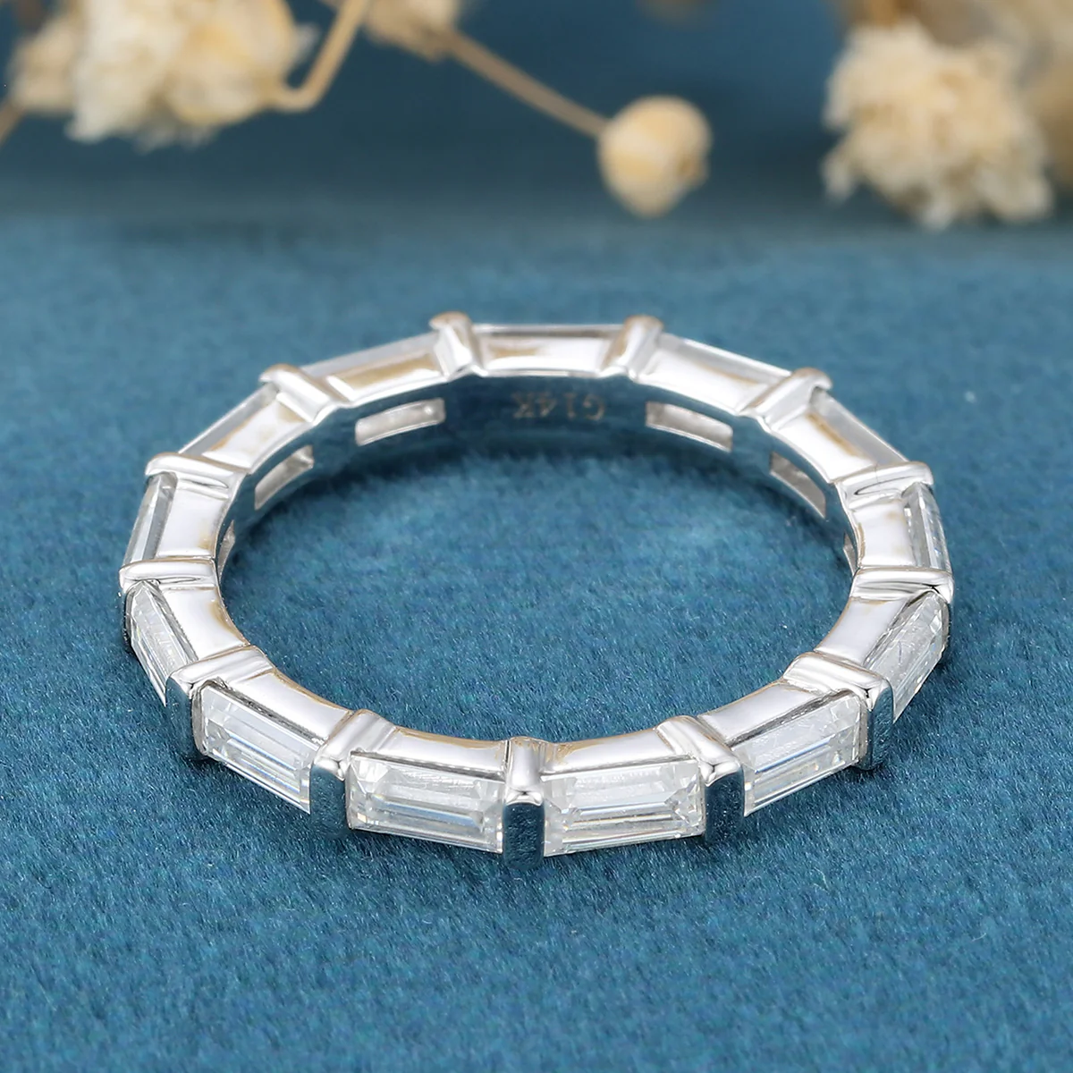 Baguette Cut Moissanite | Diamond Full Eternity Gold Wedding Band - Image 5
