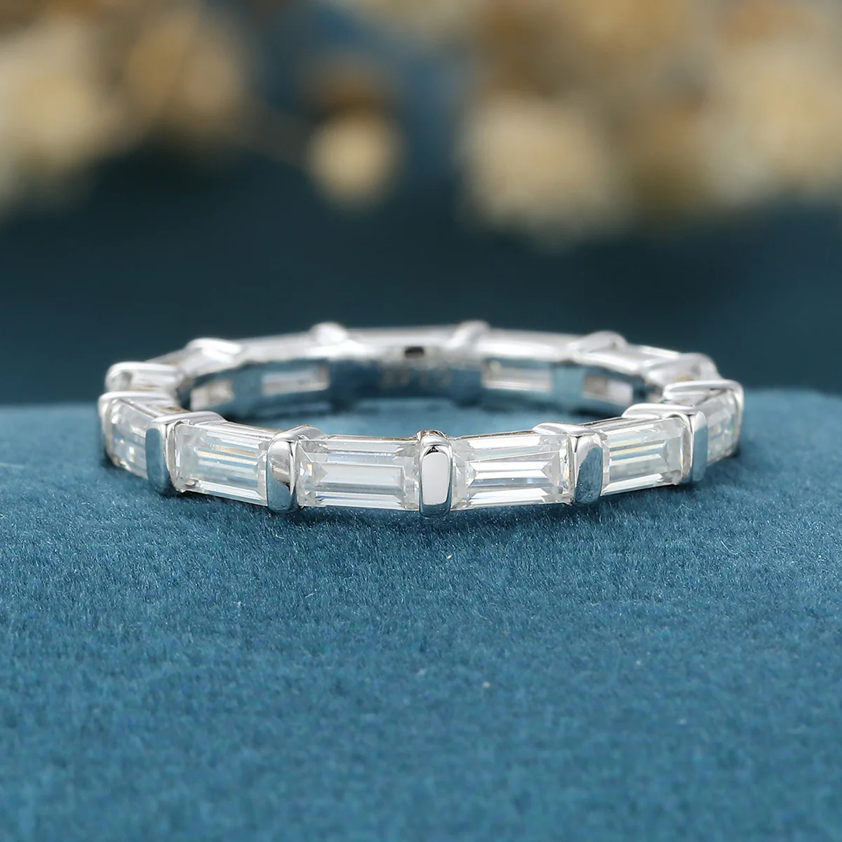 Baguette Cut Moissanite | Diamond Full Eternity Gold Wedding Band - Image 6