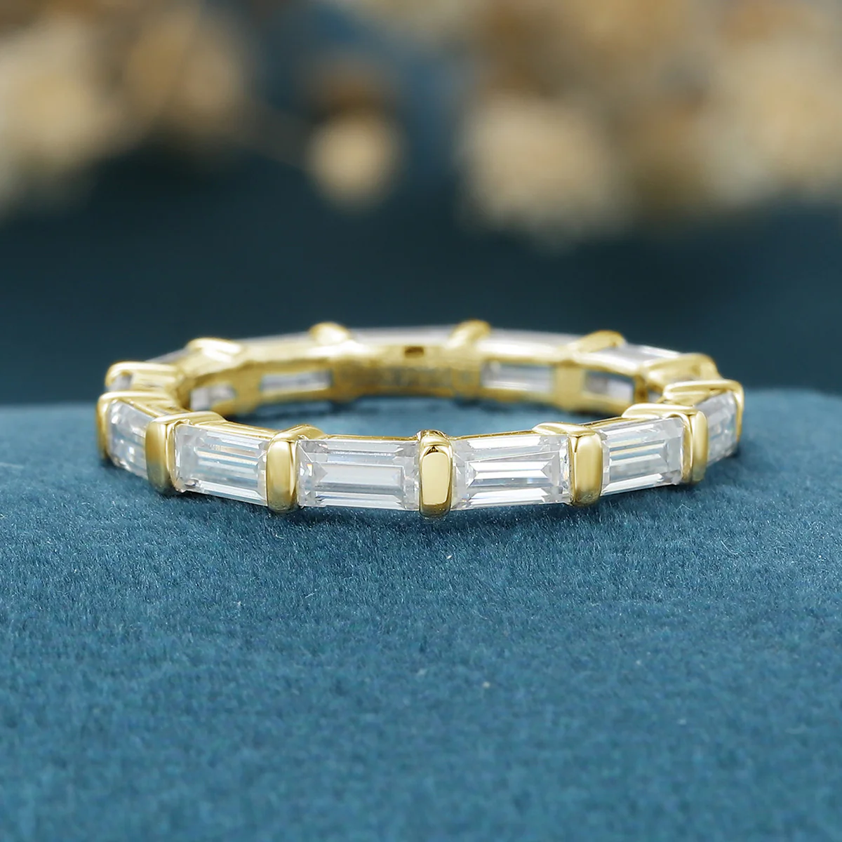 Baguette Cut Moissanite | Diamond Full Eternity Gold Wedding Band - Image 7