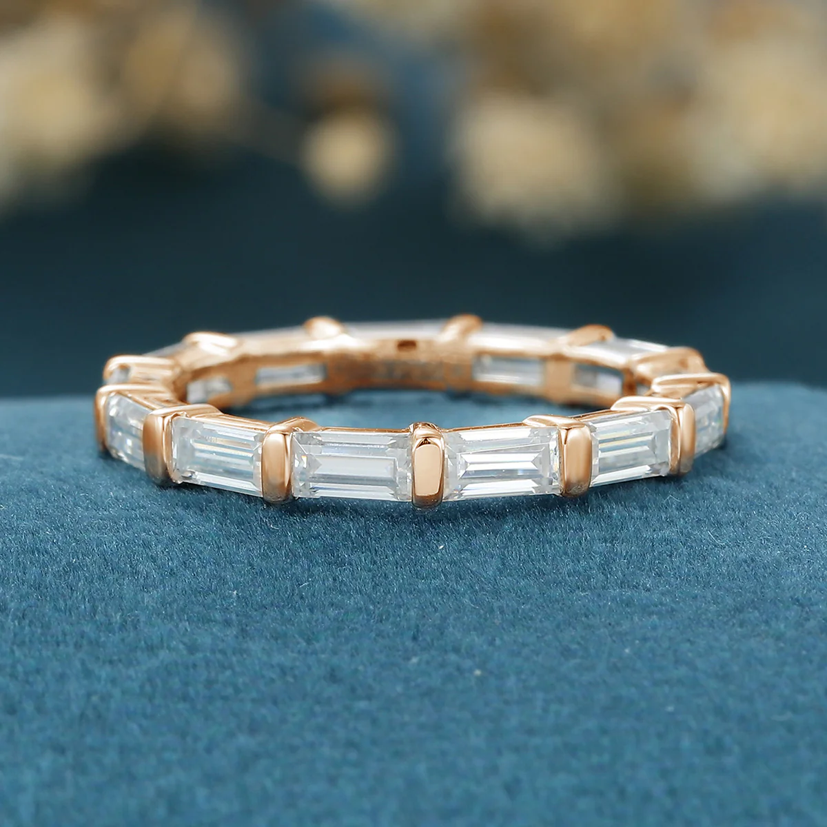 Baguette Cut Moissanite | Diamond Full Eternity Gold Wedding Band - Image 8