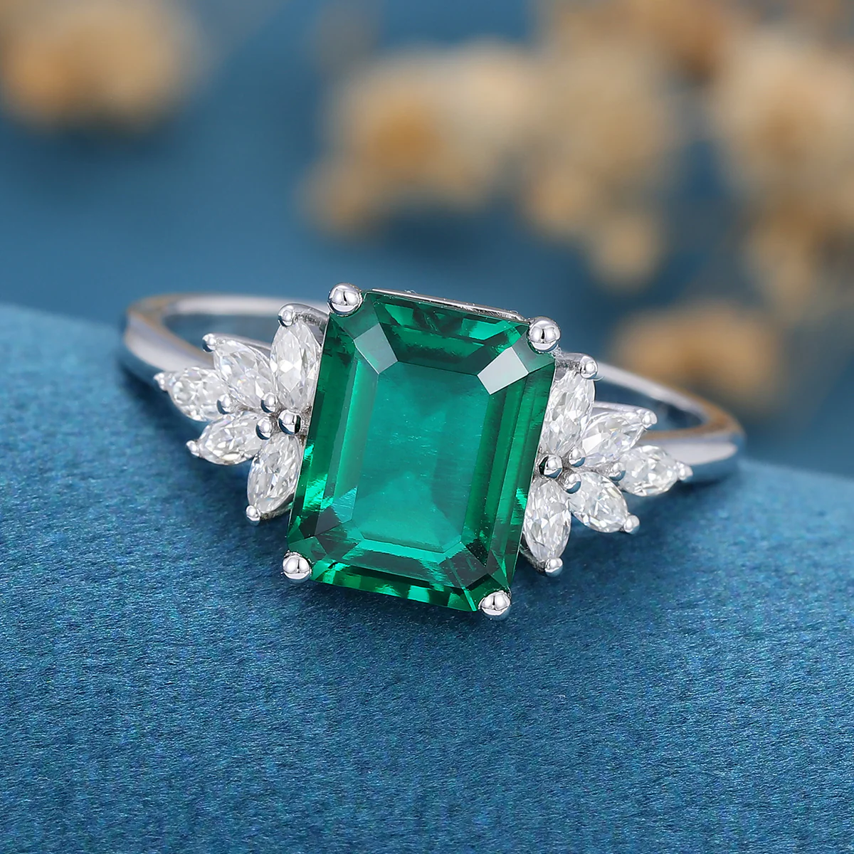 1.7Ctw  Emerald cut Lab Emerald Engagement Ring - Image 7