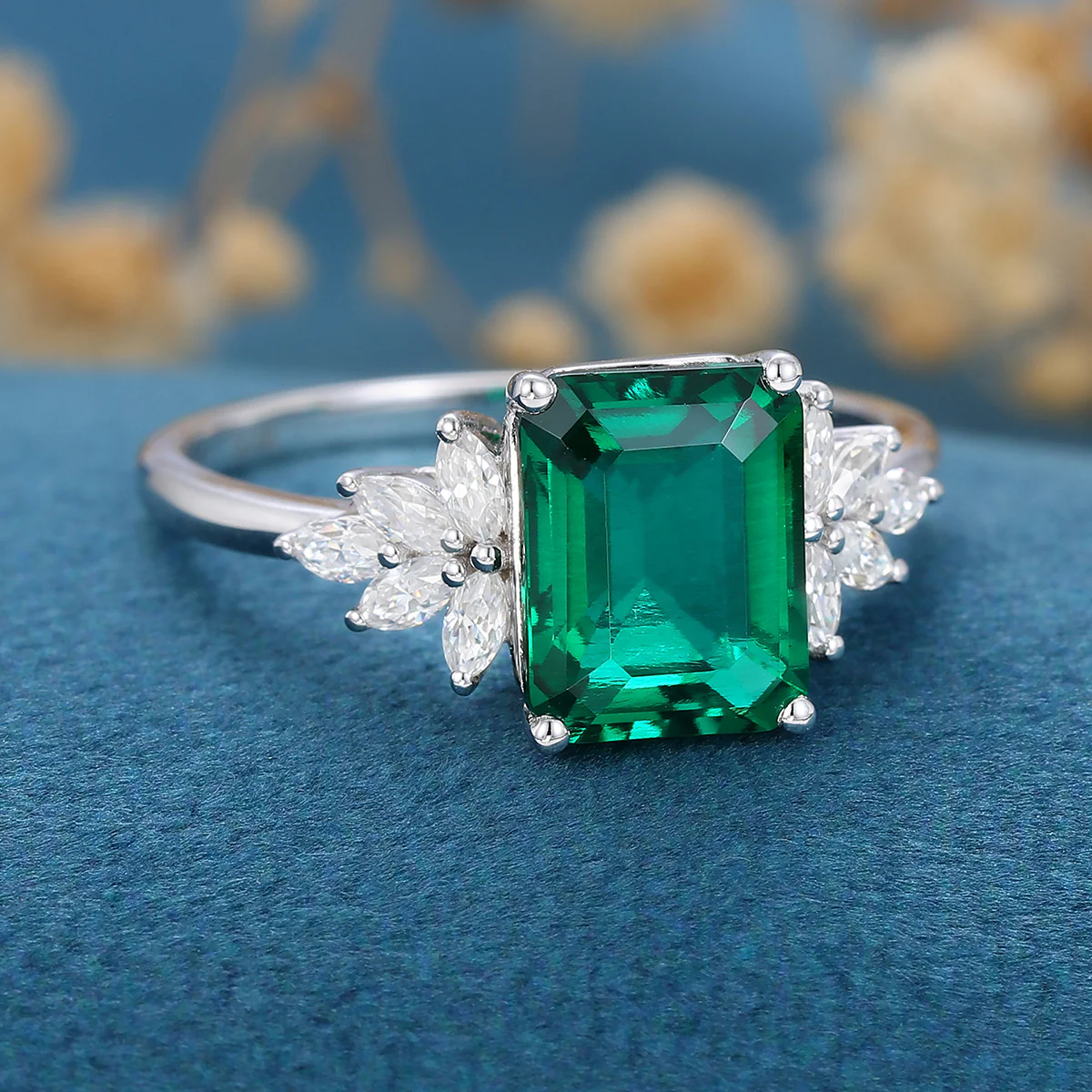 1.7Ctw  Emerald cut Lab Emerald Engagement Ring - Image 8