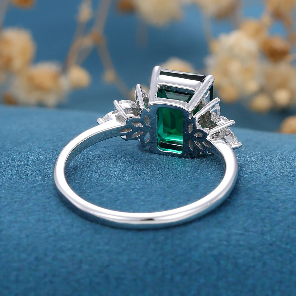 1.7Ctw  Emerald cut Lab Emerald Engagement Ring - Image 9