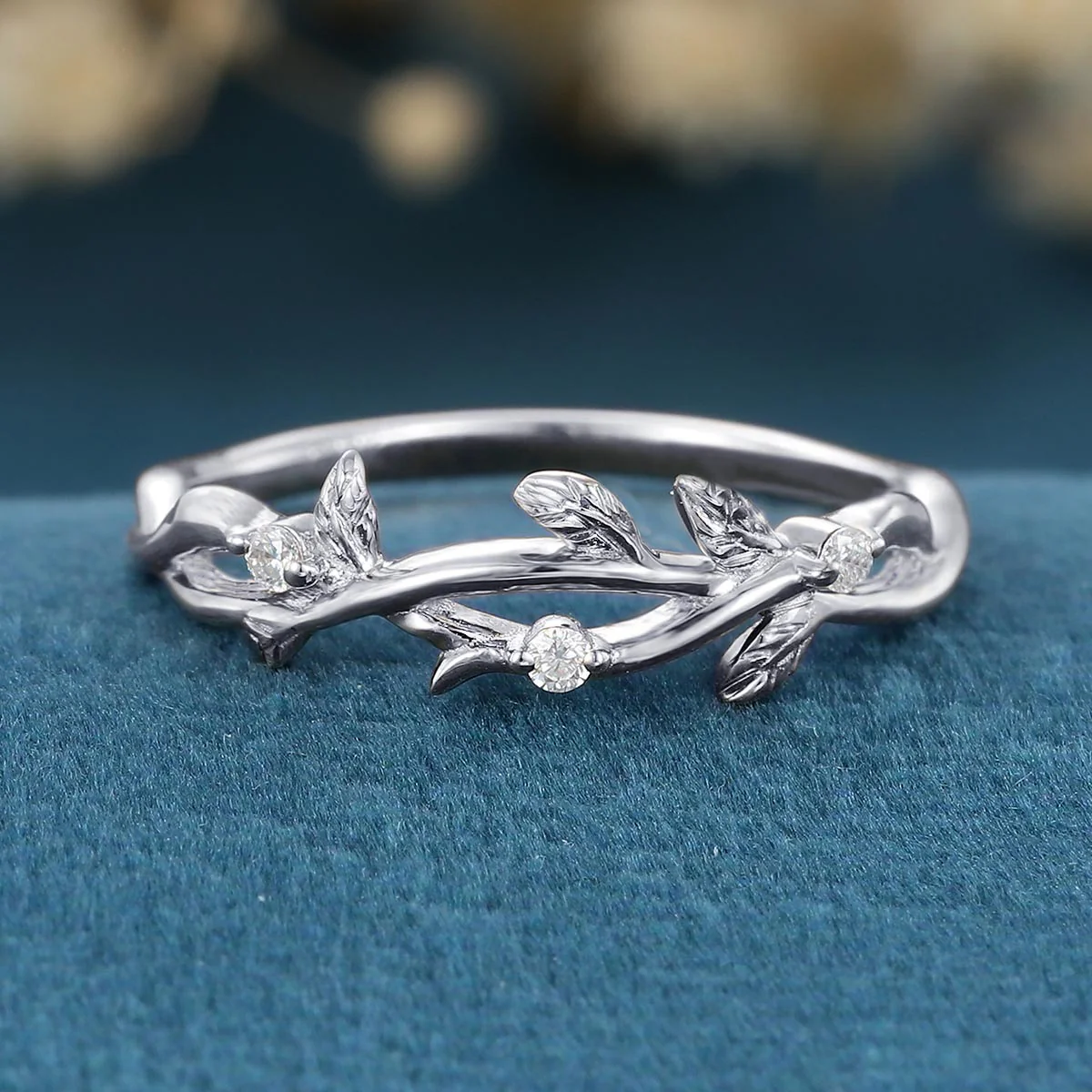 Nature Inspired moissanite | Diamonds Leaf branch stacking Gold wedding ring - Image 10
