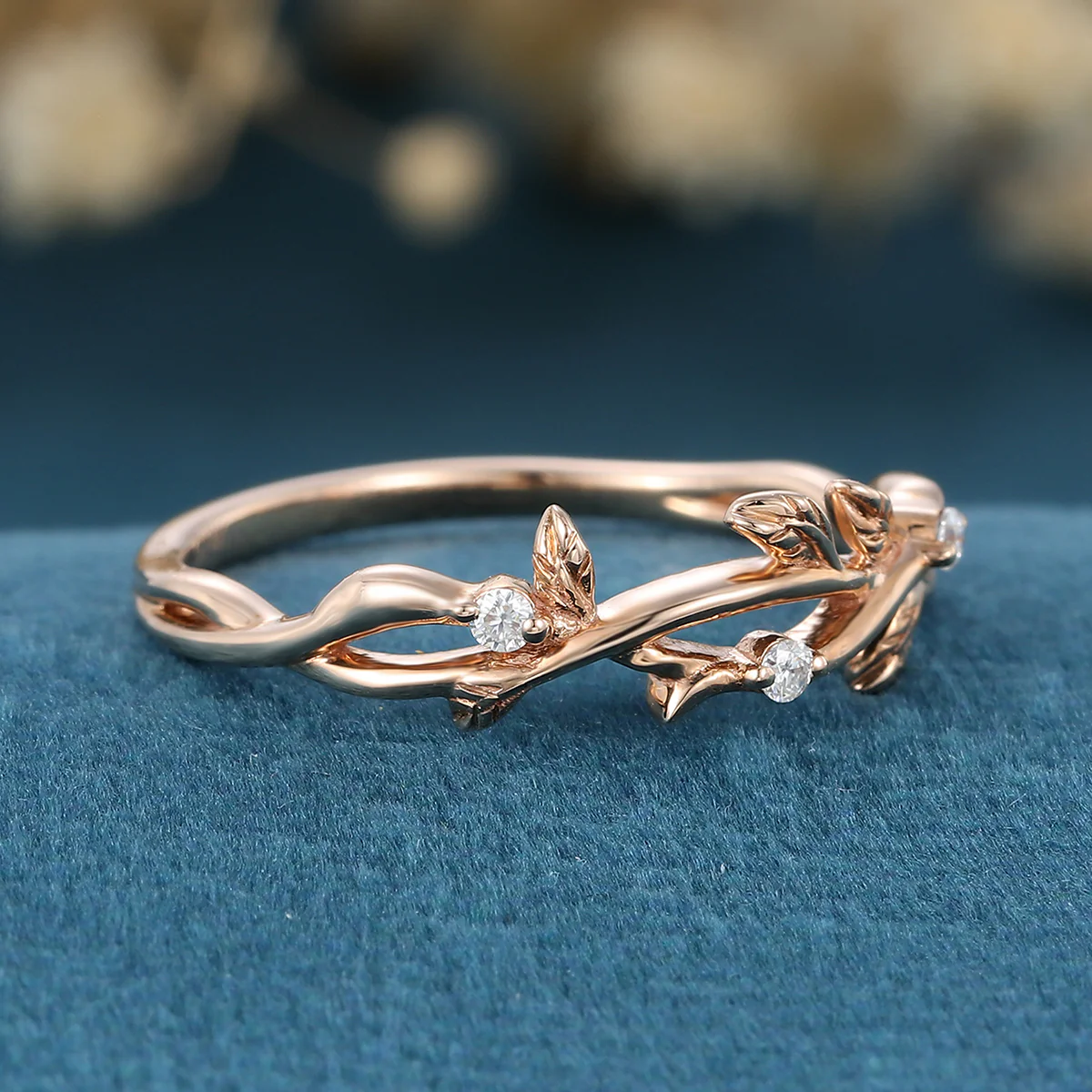 Nature Inspired moissanite | Diamonds Leaf branch stacking Gold wedding ring - Image 4