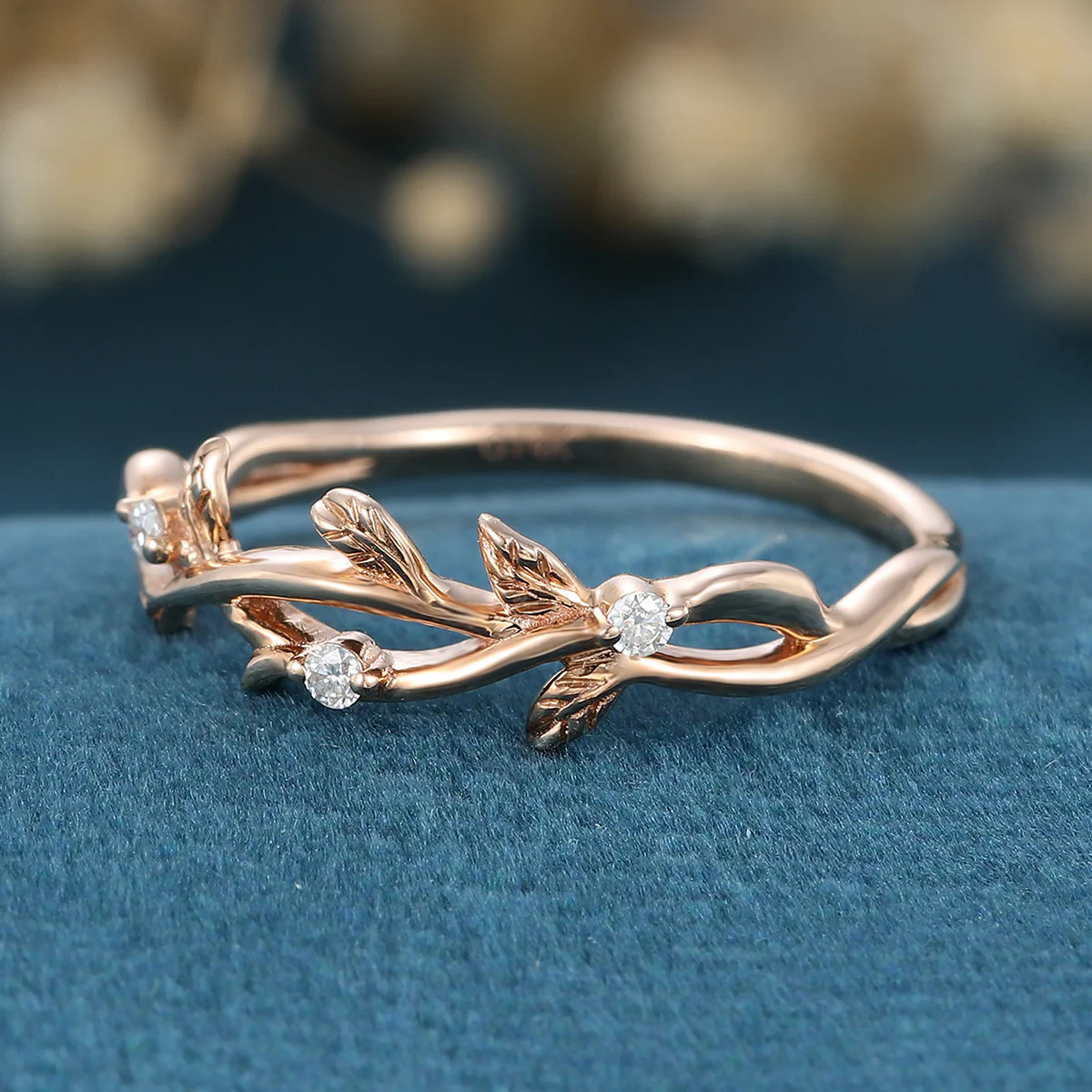 Nature Inspired moissanite | Diamonds Leaf branch stacking Gold wedding ring - Image 5