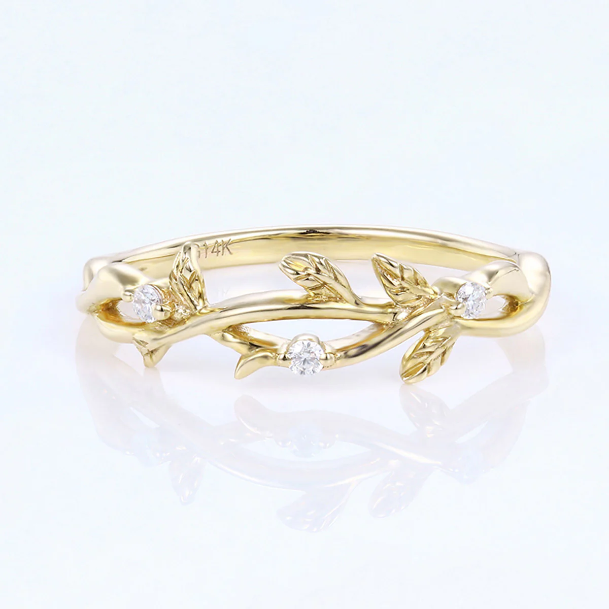 Nature Inspired moissanite | Diamonds Leaf branch stacking Gold wedding ring - Image 7