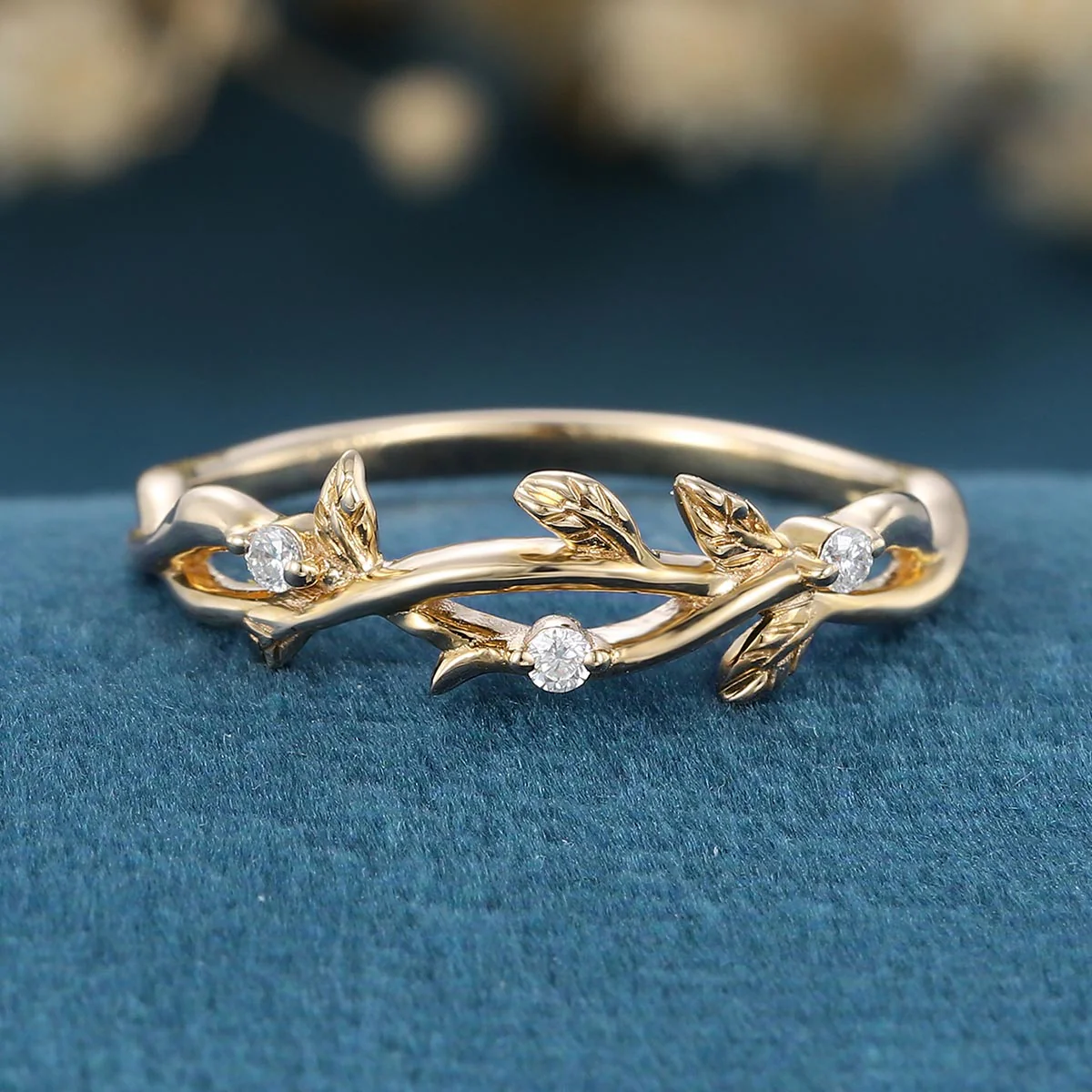 Nature Inspired moissanite | Diamonds Leaf branch stacking Gold wedding ring - Image 8