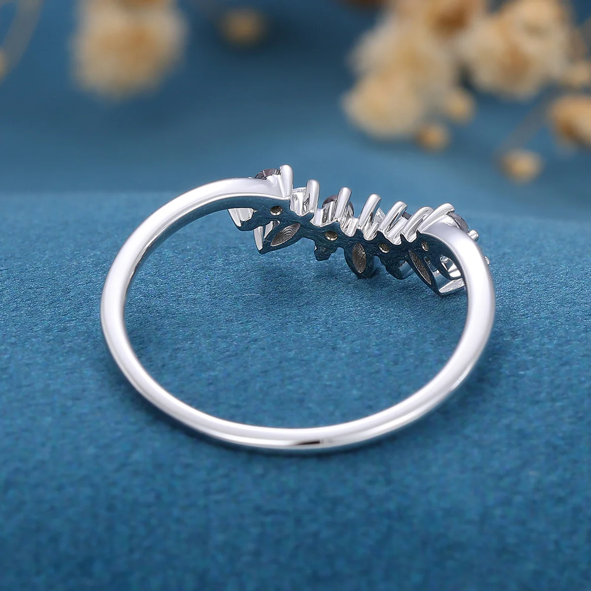 Moissanite | Alexandrite Curved Wedding Band Ring - Image 5