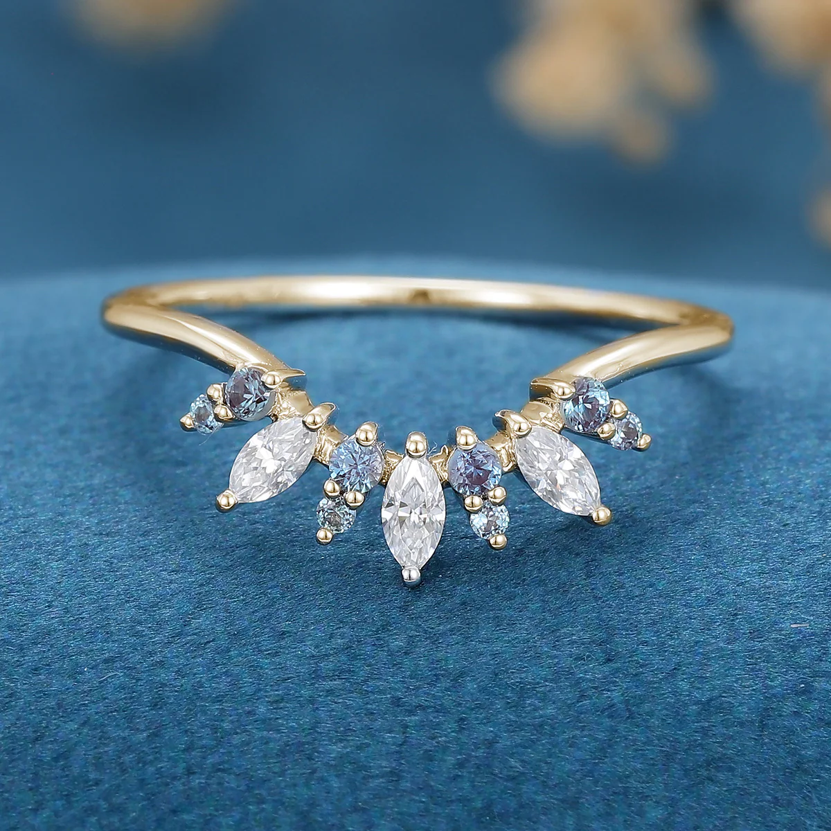 Moissanite | Alexandrite Curved Wedding Band Ring - Image 8