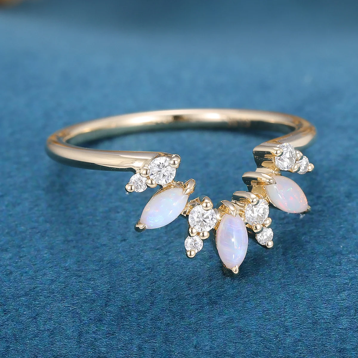 Marquise cut Opal |  Diamond Curved Wedding Band Ring - Image 5