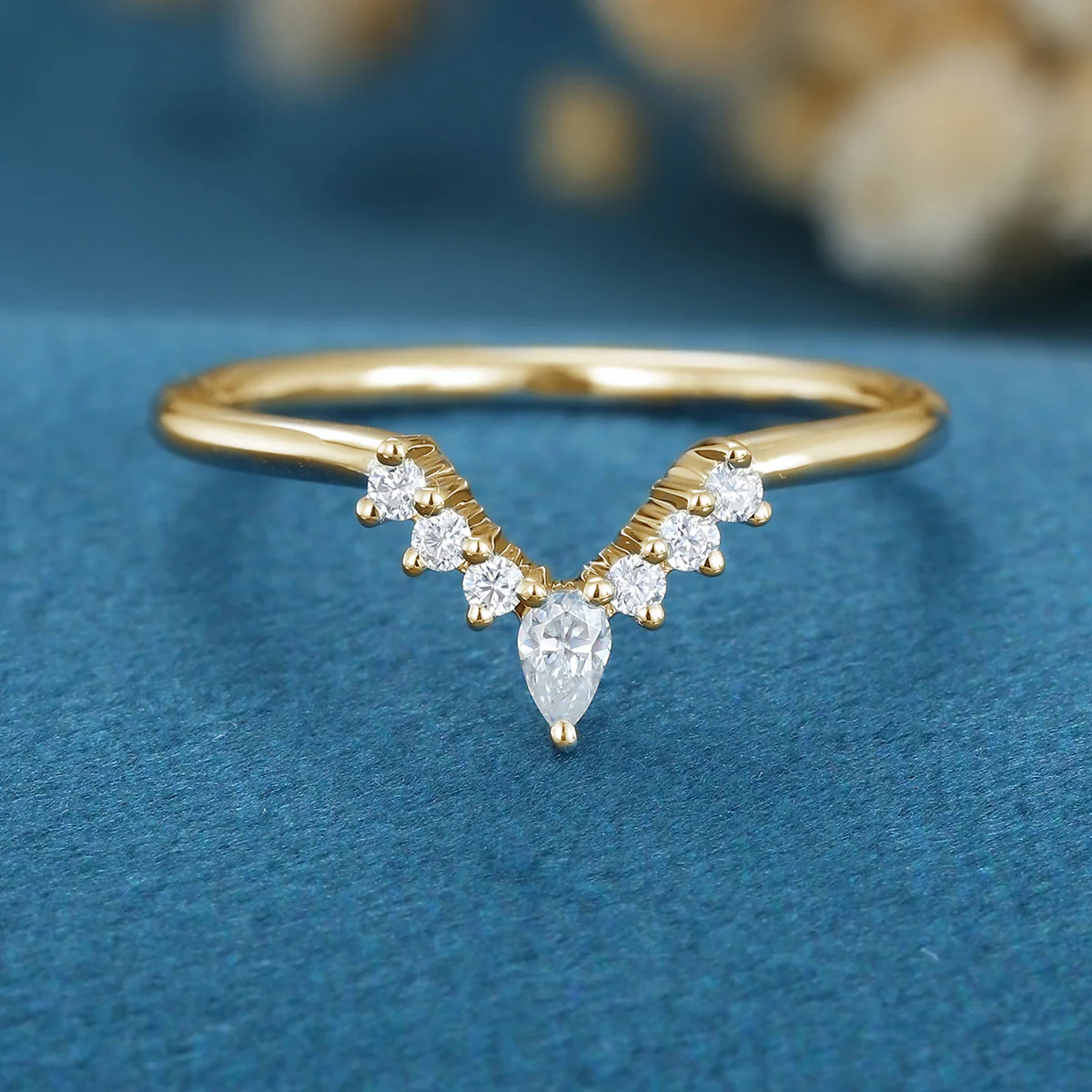 Pear shaped Moissanite | Diamond Curved Wedding Band Ring - Image 7