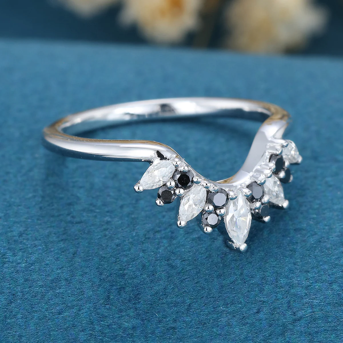 Moissanite | Black diamond Curved Wedding Band Ring - Image 3