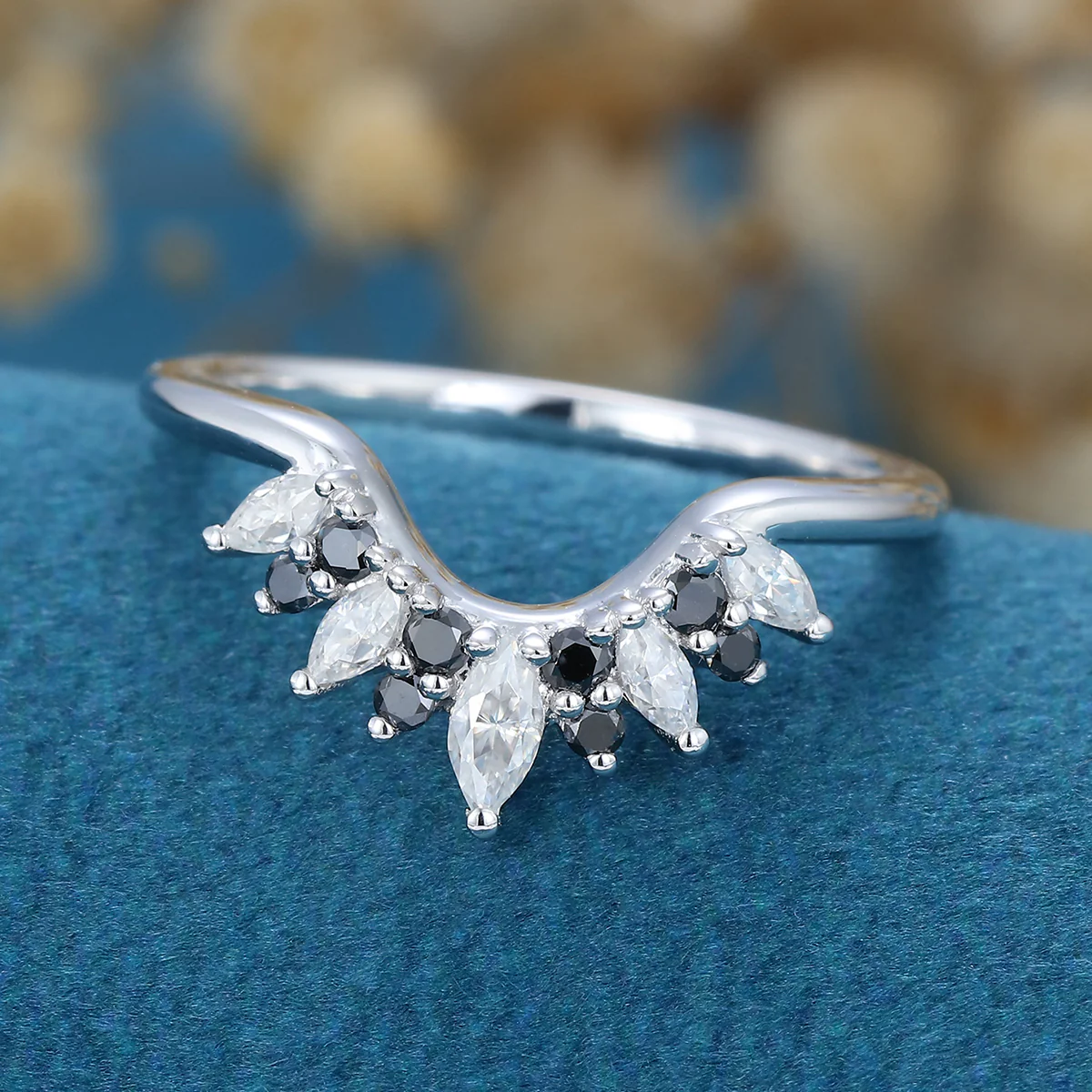 Moissanite | Black diamond Curved Wedding Band Ring - Image 4