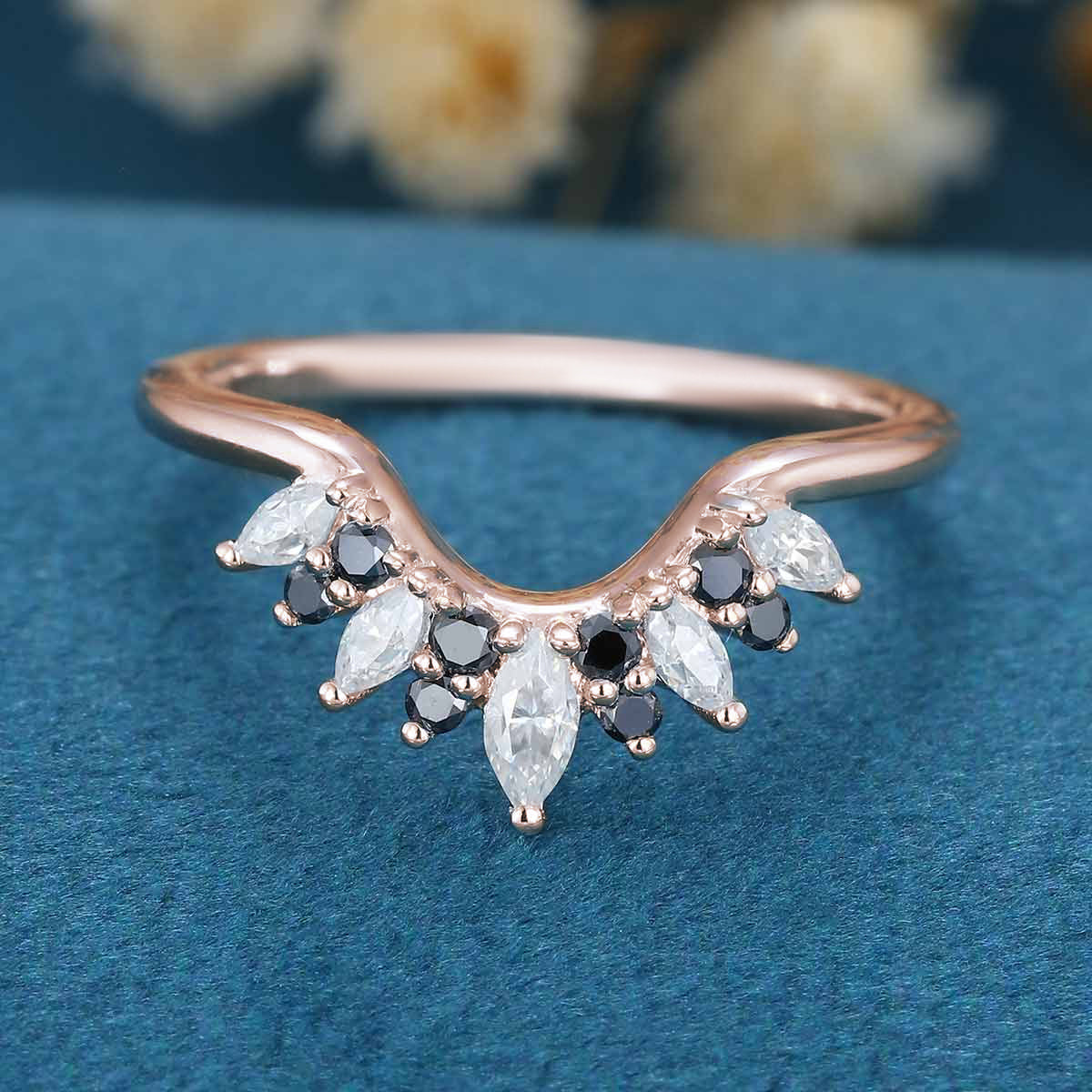 Moissanite | Black diamond Curved Wedding Band Ring - Image 6