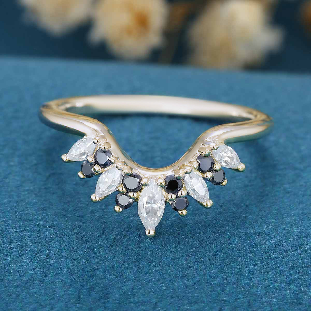 Moissanite | Black diamond Curved Wedding Band Ring - Image 7