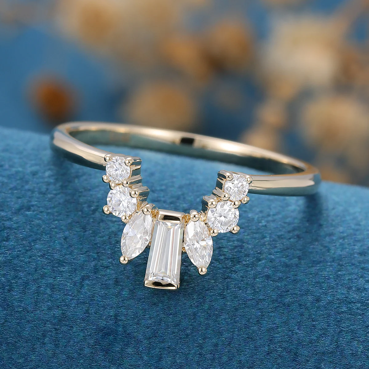 Baguette Moissanite Curved Wedding Band Ring - Image 3