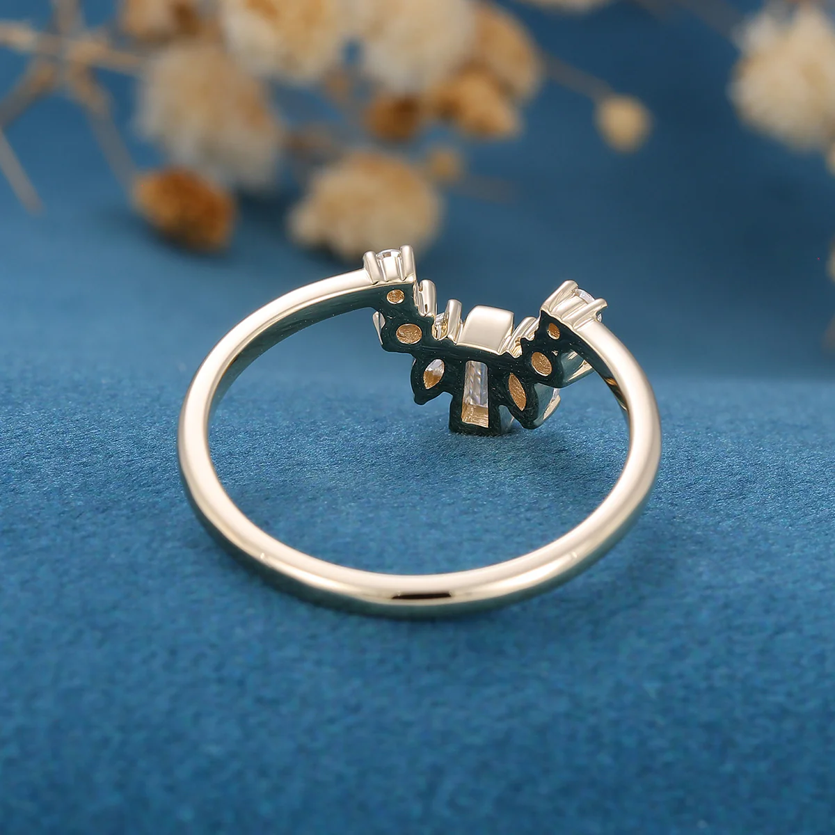 Baguette Moissanite Curved Wedding Band Ring - Image 5