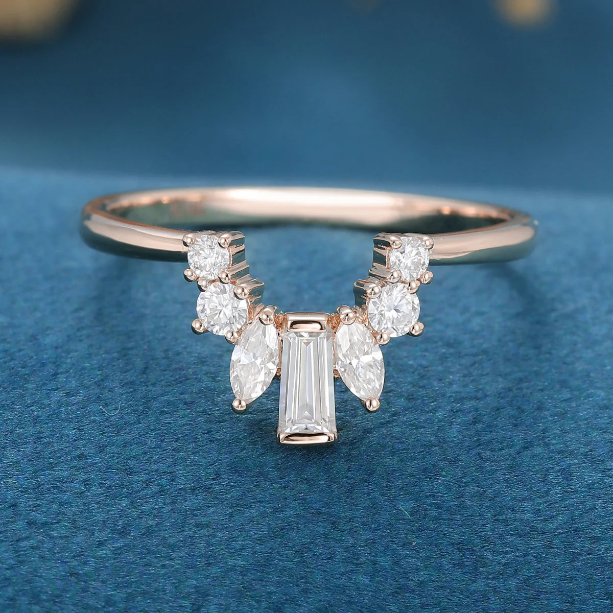 Baguette Moissanite Curved Wedding Band Ring - Image 6