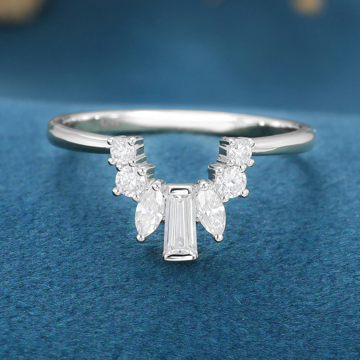 Baguette Moissanite Curved Wedding Band Ring - Image 7