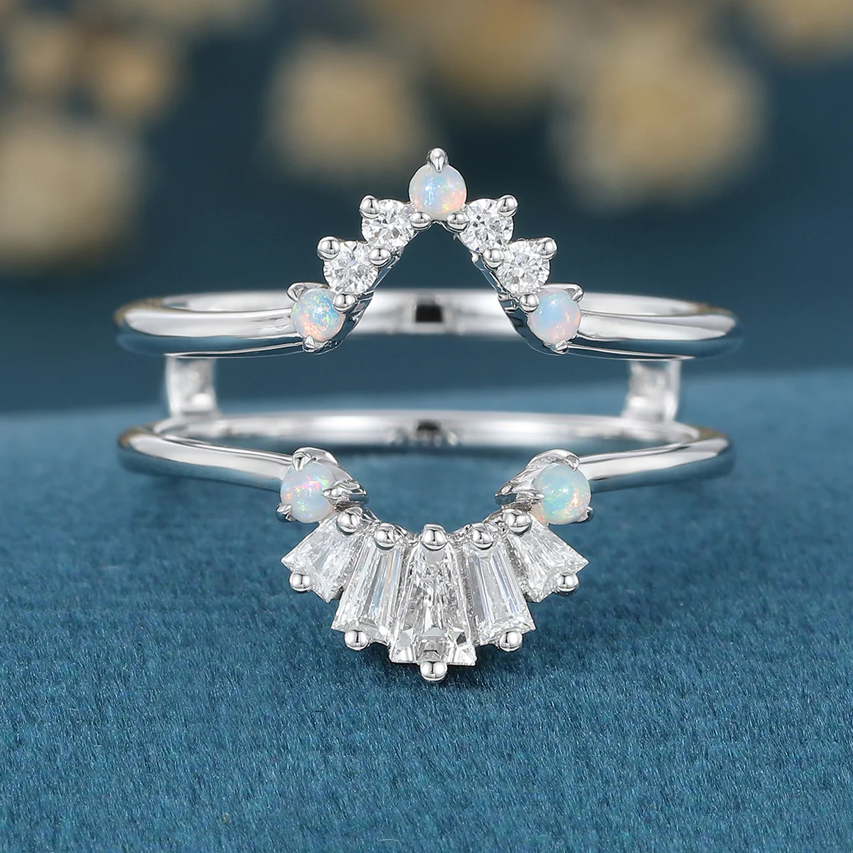 Double Baguette cut Moissanite | Diamond Curved Wedding Band - Image 3