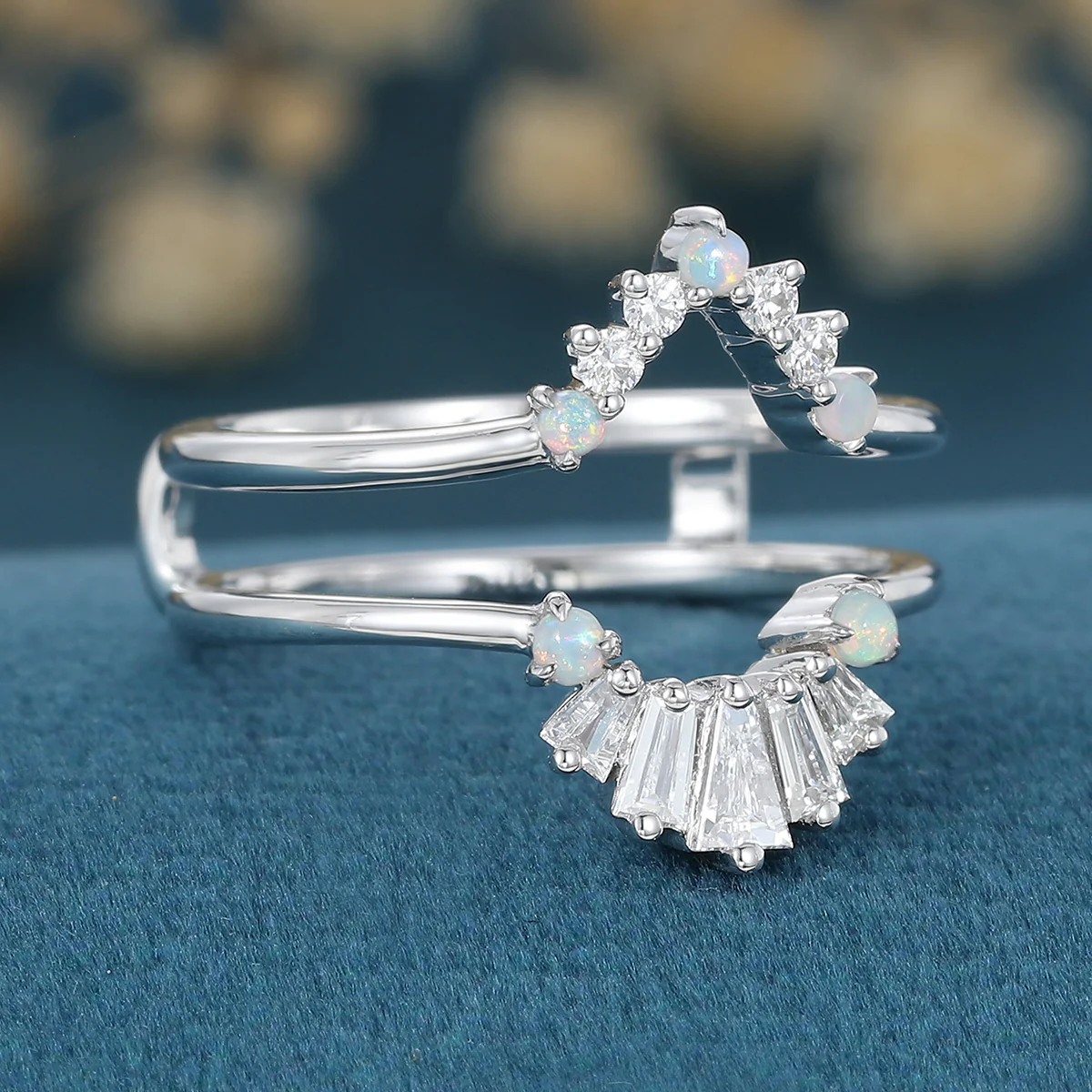 Double Baguette cut Moissanite | Diamond Curved Wedding Band - Image 4