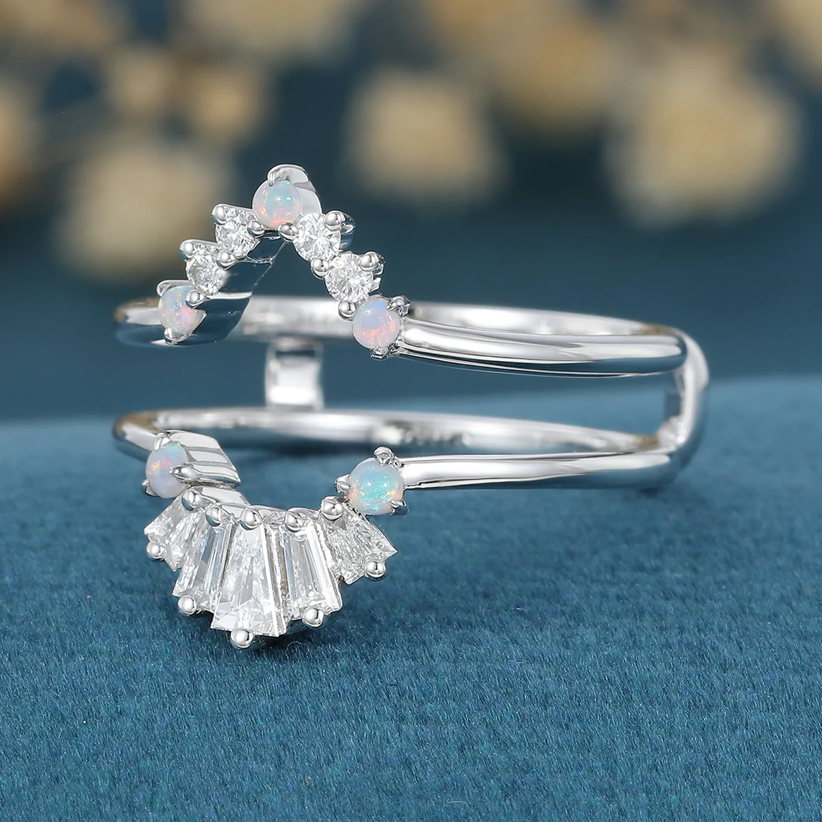 Double Baguette cut Moissanite | Diamond Curved Wedding Band - Image 5
