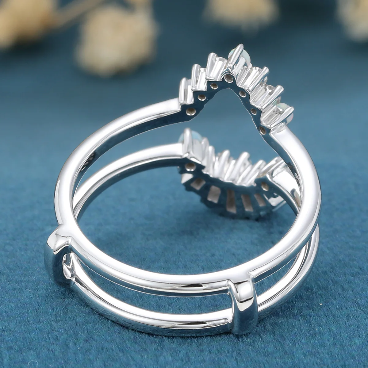 Double Baguette cut Moissanite | Diamond Curved Wedding Band - Image 6