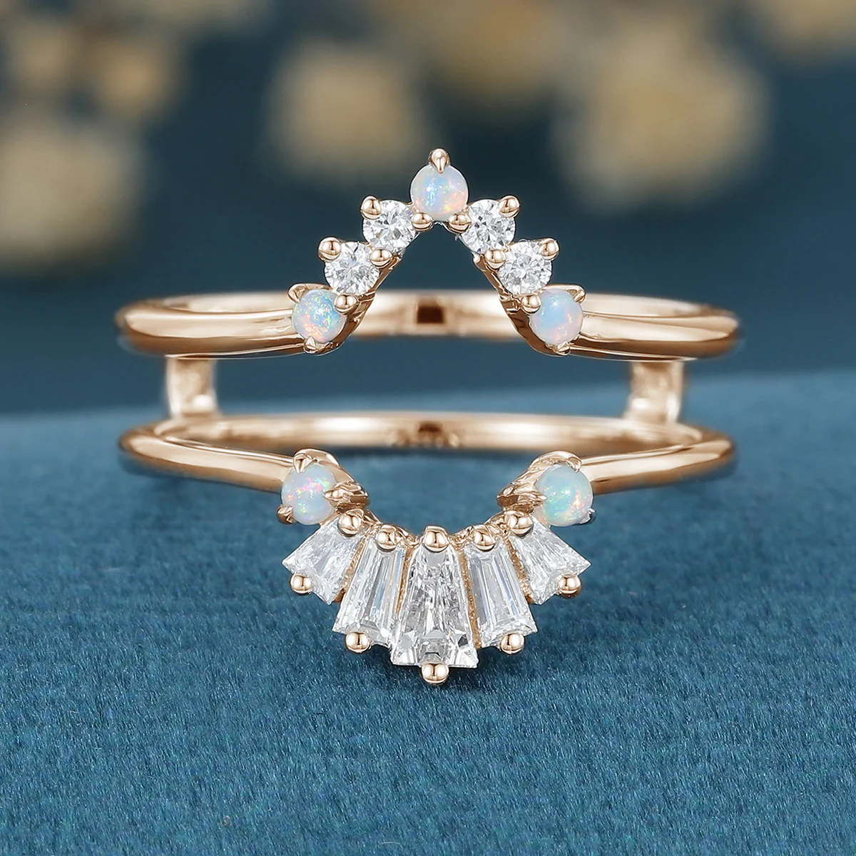 Double Baguette cut Moissanite | Diamond Curved Wedding Band - Image 8