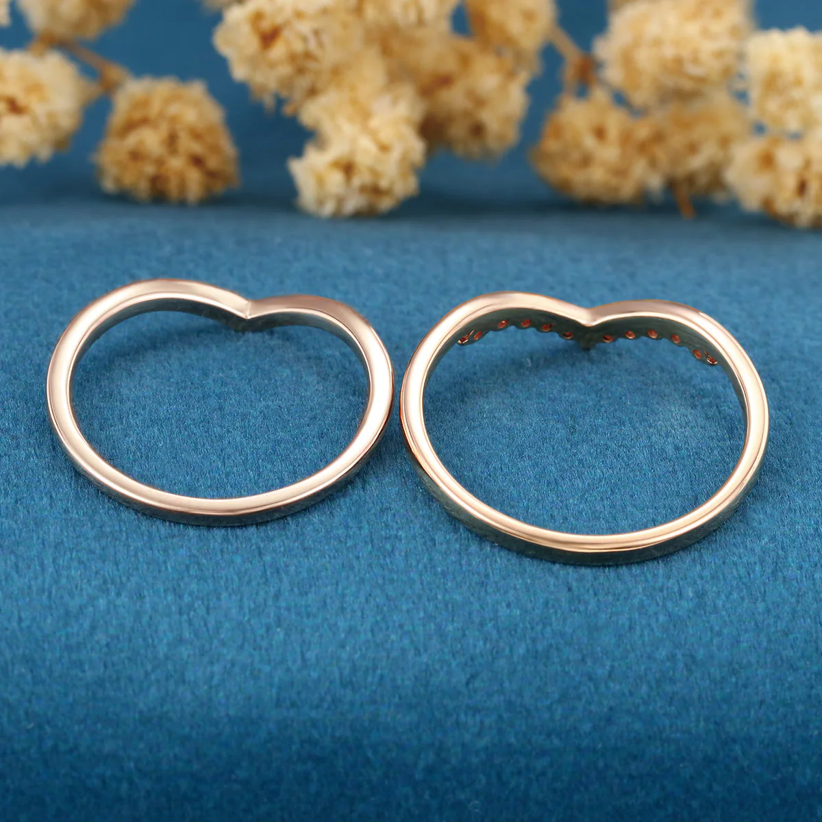 Double Diamond Curve Wedding Band Matching Engagement ring - Image 4