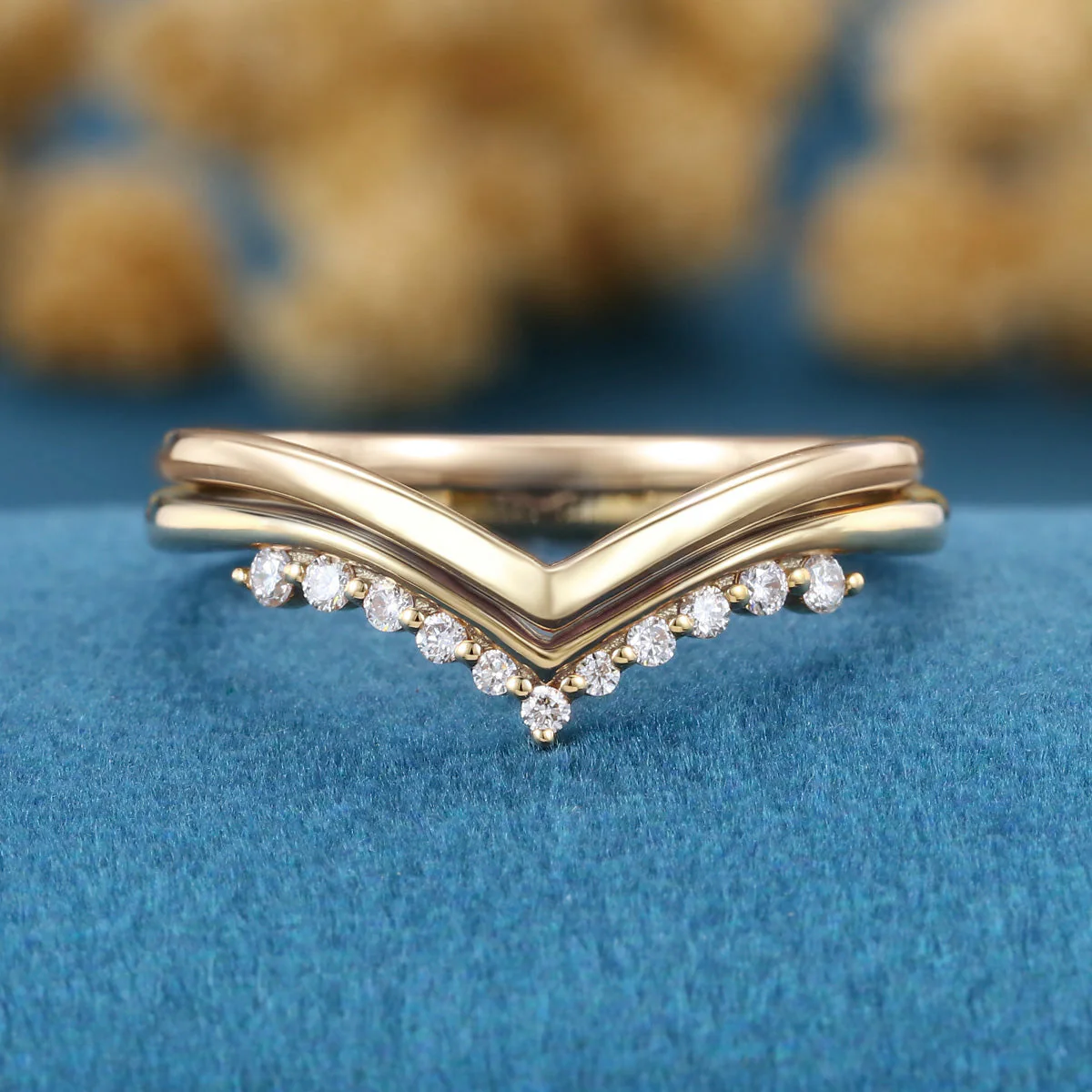 Double Diamond Curve Wedding Band Matching Engagement ring - Image 9